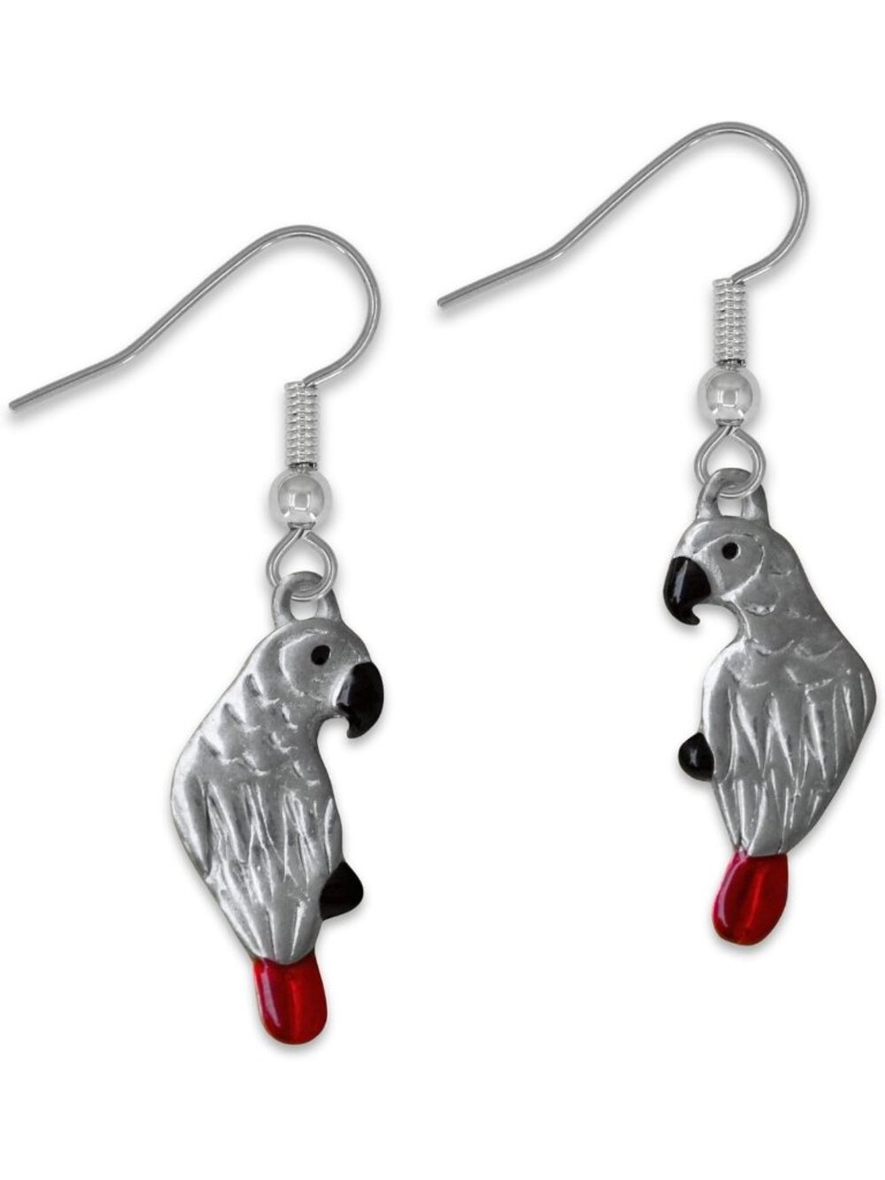 Handcrafted Pewter & Enamel Parrot Dangle Earrings for Women - Unique Jewelry